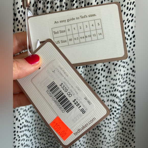 Ted Baker Long Sleeve Spot Flock Mini Dress (Black and White) - Picture 2 of 4